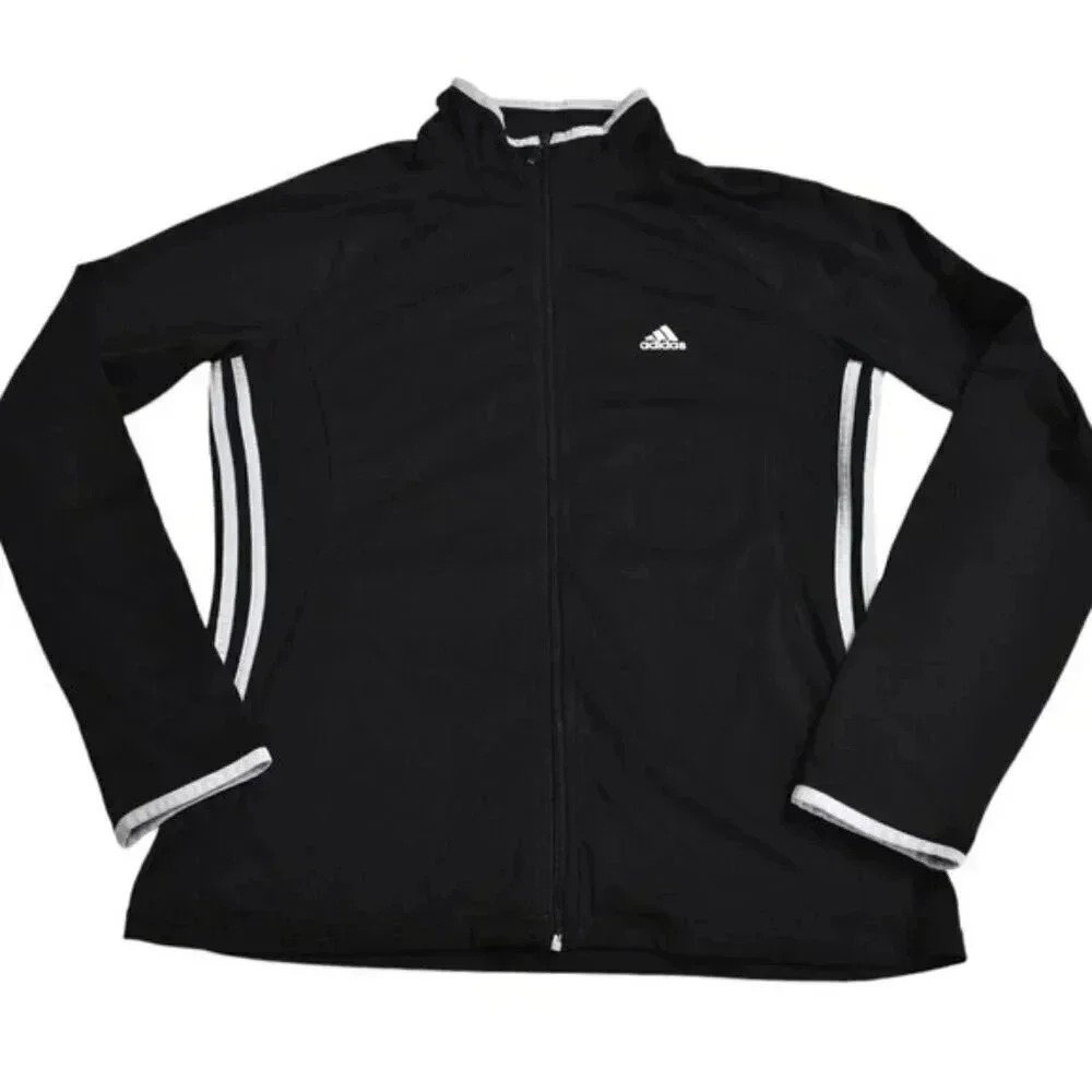 Adidas  Black Full Zip Track Jacket 3 Stripes Lightweight Women's Size Large - Picture 2 of 8